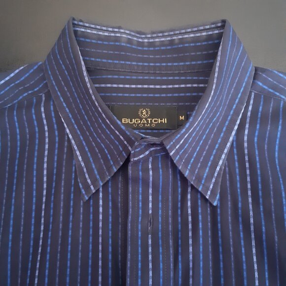 Bugathchi UOMO SZ M 100% Cotton Men's Blue Striped Button Up Shirt - Picture 2 of 12